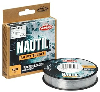 Berkley Nautil Surf Monofilament Tapered | Lange, konische Monofil-Angelschnur | Abriebfest und leicht zu Knoten | Für das Angeln im Salzwasser oder Süßwasser | 0,28mm–0,57mm, 4,7kg–16,1kg, 200m
