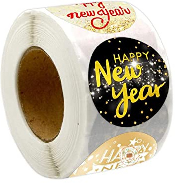 Colcolo 500 Stück Glitzer Happy New Year Aufkleber Happy New Year Party Favors Dekoration Tags 1,5 Zoll / 3,8 cm für Candy Box Notebook Crafts, Stil b