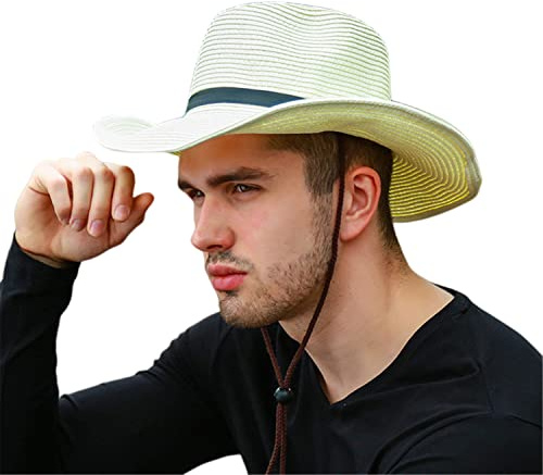 Sombrero de paja plegable para hombre, sombrero de paja clásico occidental Newsboy gorra de verano de ala ancha enrollable rafia sombrero de vaquero
