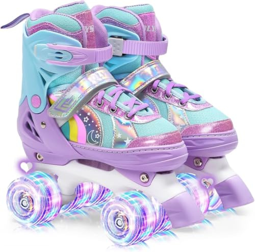 OLYSPM Pattini a rotelle bambina Regolabili Pattini a 4 Ruote,patini bambini 4 ruote luminosi per ragazze e ragazzi(Viola)