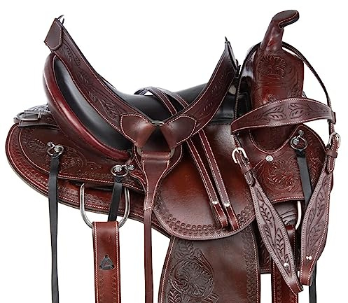 Western Horse Saddle Leather Pleasure Trail Endurance Brown Round Skirt Tack Riding Set 10'' to 18'' ME-WLS-113