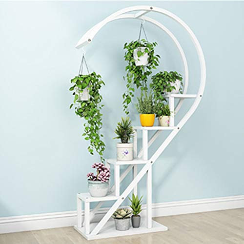 Étagère à fleurs à 5 niveaux Échelle Fer Métal Étagères à fleurs Étagère pour plante Stand Jardin pour intérieur Salon Balcon Décoration Pot Stand,White