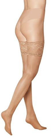 KUNERT Damen Halterlose Strümpfe Satin Look 20 breites Spitzenband 20 DEN