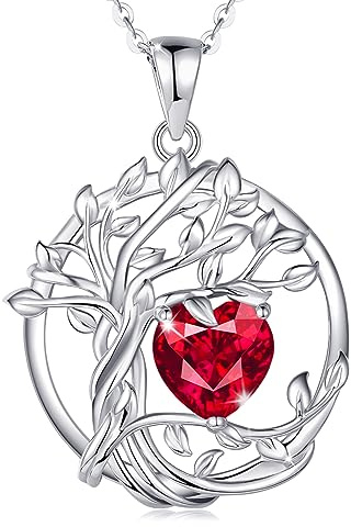 FANCIME Tree of Life Collier arbre de vie en argent sterling avec pendentif en pierre de naissance, bijou d'anniversaire, cadeau de Noël pour femme, maman, Argent sterling plaqué Or