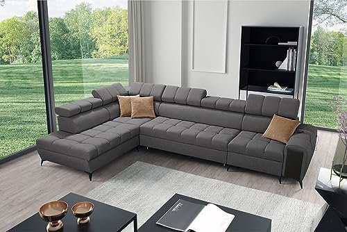 All4All Ecksofa mit Schlaffunktion Gonti XI 351 x 217 cm - Schlafsofa mit Bettkasten - Sofa in L-Form -Wohnlandschaft XXL Sofa - Eckcouch Groß - Seite Links - Dunkelgrau - Gewebe - Modern 26