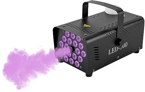 Rauchmaschinen Flüssigkeit mit 18 LED RGB Lichter, 24 * 17 * 12cm Mini Nebelmaschine mit kabelloser, 13 Einstellbare Farben und 4 Lichteffekte, für DJ Disco Party