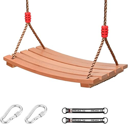 Cabeeskii Holzschaukel Outdoor für Erwachsene, U Shape Kinderschaukel Holz mit Edelstahlkarabiner und Hanfseil, Outdoor für Garten Schaukel für Erwachsene bis 200 kg (19.6 x 9.8 in)