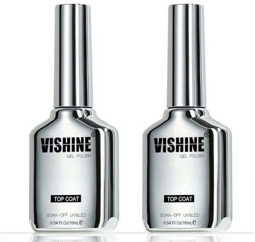 Vishine 2 pezzi di 16 ml Top Coat Gel Polish Hema Free No Wipe Top Coat Gel Soak Off UV LED Clear Color Gel Shine Finish Long Lasting 2 x 16 ml