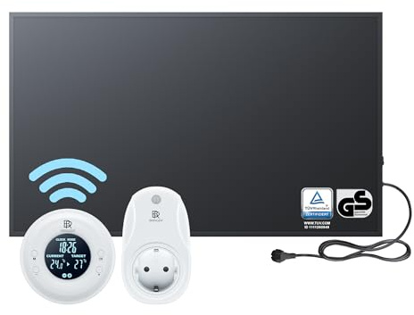 BR Bringer® Infrarotheizung 600 W Thermostat Fernbedienung | Schwarze Infrarot Elektroheizung für die Wandmontage - energiesparende Strahlungswärme, TÜV und GS geprüft