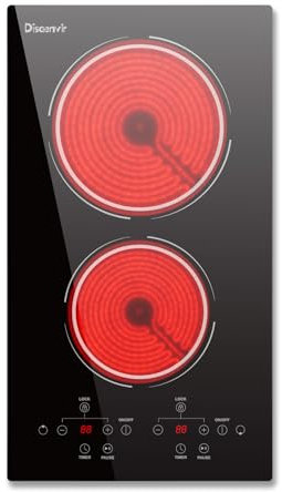 Disaenvir 2 Zone Ceramic Hob, 2 Ring Built-in Electric Hob 30cm, 3000W, Touch Control, 9 Heating Levels, Safety Lock, Timer, 220-240V