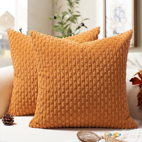 Softalker Herbst Kissenbezug 35x35 cm Orange Cordsamt 2er Set weiche Kissenhülle Kissenbezüge Sofakissen Zierkissen Dekokissen Couchkissen Herbstdeko Deko Wohnzimmer Haus Garten Stuhl Winter