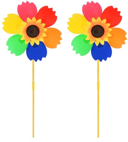 M METERXITY 2 Sets Wind Spinner - 28.7 Inch Pinwheels for Yard and Garden,Apply to Garden Decor/Yard Decorations Outdoor/Backyard Decor/Yard Art (Rainbow Windmill)