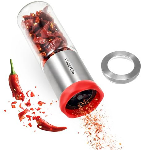 Vucchini Molinillo de chile de acero inoxidable y vidrio, cortador para chiles secos