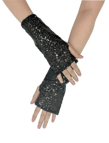 YJZQ Damen Mode Pailletten Handschuhe Glitzernde fingerlose Handschuhe Elastische Handschuhe Weich Halbfingerhandschuhe für Halloween, Cosplay, Opernaufführungen