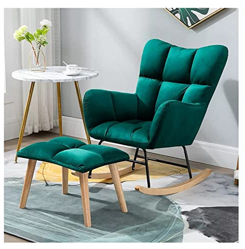 Klappstuhl Mid Century Schaukelstuhl Stillstuhl mit Hocker in Teddy-Stoff Rosa Gepolsterter Sitz für Wohnzimmer Schlafzimmer Büro Kinderzimmer Freizeit Relaxstuhl für Stillende Mütter Bequem und