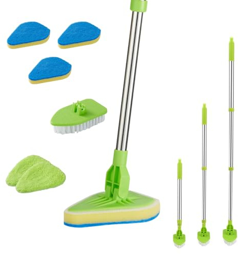 Houkary Long Handled Scrubbing Brush 3in1 Telescopic Bathroom Cleaner Brush