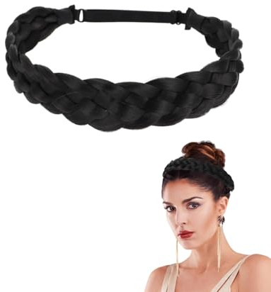 KGDUYC 1 pcs Damen Geflochten Stirnband Haarband 3 Stränge Synthetisches Haar Trachten Haarband geflochtenes Stirnband Haarteil für Hochzeit Bayern Oktoberfest, Schwarz