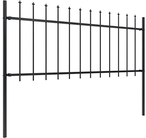 Gartenzaun mit Speerspitze, Stahlzaun 714,5 x 80 cm Schwarz, pulverbeschichteter Stahl, dekorative Zaunelemente für Garten, Zuhause oder Eingang