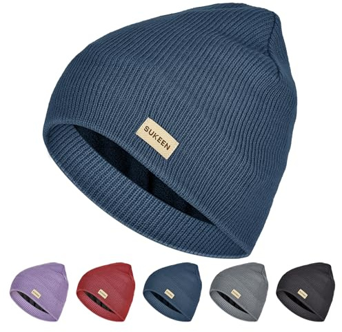 Sukeen - Gorro de invierno impermeable y a prueba de viento para hombre y mujer, gorro de punto cálido con forro polar, gorro unisex clásico de punto para deportes al aire libre, running, ciclismo