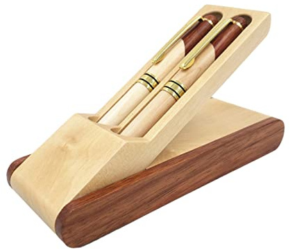 SEWACC Holzstift Kugelschreiber Füller aus Rosenholz, 2 Stück | Kugelschreiber Fehldrucke, Schreibset mit Kasten für Schule und Büro, Leicht und Schlank