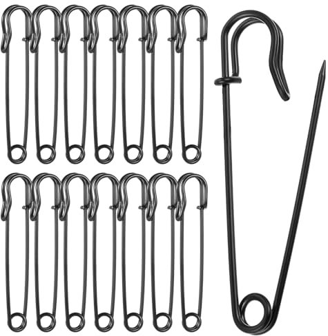 Sicherheitsnadeln Groß, 15 Stück 7.5 cm Heavy Duty Sicherheitsnadeln Metall Sicherheitsnadeln Schwarz für Kleidung, Quilten, Kunsthandwerk, Decken, Röcke, Leder, Schal