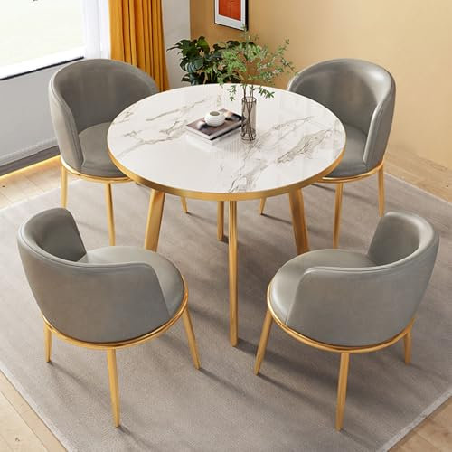 Modernes rundes Besprechungstisch Set mit 4 Stühlen Büromöbel für Verhandlungen und Empfangsraum, platzsparendes Design, Braun