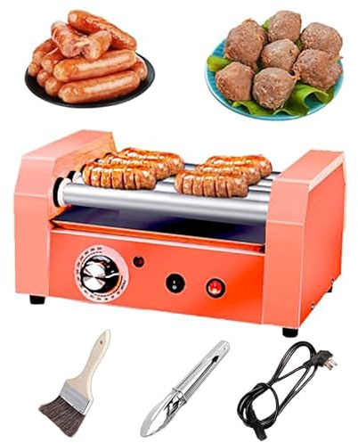 Machine de Cuisson de Gril à Rouleaux pour Hot-Dog, réchauffeur de Hot-Dog de comptoir avec 5 Rouleaux en Acier Inoxydable, Rouleaux de Cuisson de Gril électrique 0~300 ° C, Parfait pour Les Yellow