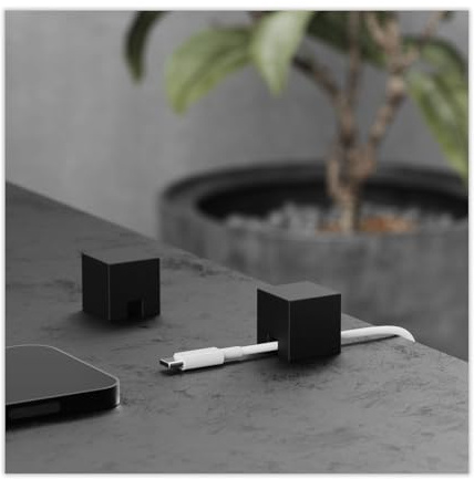 (2 PCS - Black) Metal Cable Holder, Weighted Cord Organiser or Management, Heavy Wire Keeper for Bedside Table, Nightstand, Desk - N2U Cube Cables Strap for Phone USB-C, Lightning Charger Cords