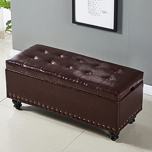 Ottoman-Bank mit Stauraum und Kunstleder-Polsterung, Betthocker mit Massivholzbeinen, perfekt für Wohnzimmer, Schlafzimmer, Flur, Esszimmer, Sitzbank