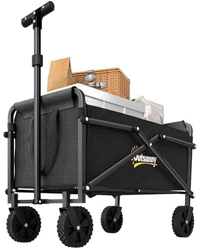 Outsunny 41L Festival Trolley on Wheels, Compact Garden Folding Trolley Cart, 60kg Heavy Duty Collapsible Foldable Wagon with Adjustable Handle and Carrying Bag for Beach, Camping, Festival, Black