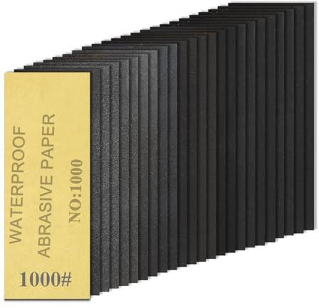 20 hojas de papel de lija de grano 1000, hojas de papel de lija húmedo y seco, 9 x 3.6 pulgadas, papel de lija para metal, muebles de madera, automoción y manualidades