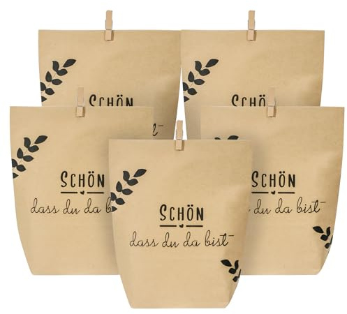 Geschenktüten Set - Schön dass du da bist 12 Mitgebsel Tüten Geschenktaschen Klein Gastgeschenke für Hochzeit Geburtstag Kindergeburtstag Dankeschön Taufe Konfirmation Kommunion Einschulung