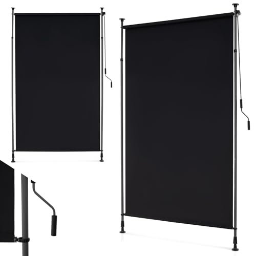 FANTASK Tenda da sole verticale retrattile con manovella, tenda da sole verticale, per balcone, 150 x 220 – 310 cm, colore nero
