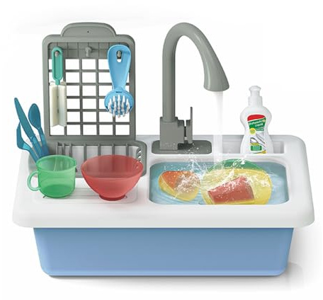 12pcs Color-Changing Mini Kitchen Sink Toy – Pretend Play Dishwashing Set with Running Water – Heat-Reactive Utensils & Cups