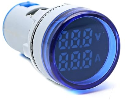 HDGYUA 22 mm 60-500 V 0-100 A LED AC Digital Voltmetro Amperometro Luci di Segnalazione 220 V Misuratore di Tensione e Corrente Volt Amp Indicatore Tester Rilevatore (Rotondo Rosso)(Round Blue)