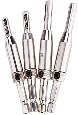 Ejoyous Set de Brote de Perforación de Autocentrado 4pcs Cuerpo de Latón HSS Taladro de Perforación para la Instalación de la Bisagra de Puertas con Chips de Madera de Descarga Automática Rápido