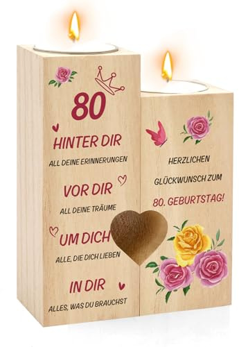 80 Geburtstag Geschenke Frauen 80 Geburtstag Frau, Kerzenständer Holz Geburtstagskerze Tischdeko, Oma Geschenk für Mama Tante Schwester Geschenkideen 80 Geburtstags Weihnachten