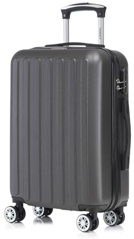 YONSLY Koffer Suitcase, Trolley Reisekoffer Set, Rollkoffer Handgepäck, Kabinenkoffer Hartschalenreisekoffer mit 4 Rollen 360°, Zahlenschloss, Weicher Gummigriff (M, Grau)