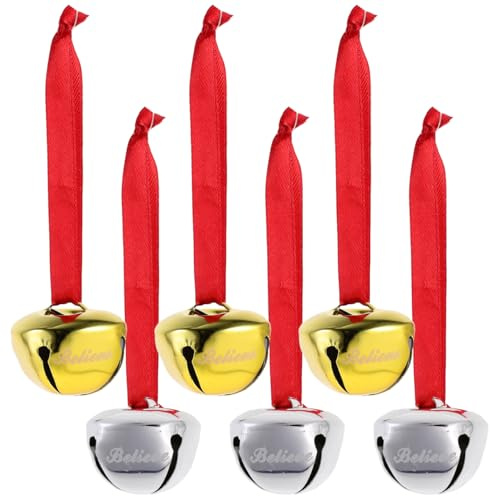 GALPADA Weihnachtsglocken Set 6 StüCk Metall Glocken Mit Believe Schriftzug Kleine Christbaum AnhäNger FüR Weihnachtsbaum Fenster TüR Festliche HäNgedeko FüR Saisonale Weihnachtsdekoration