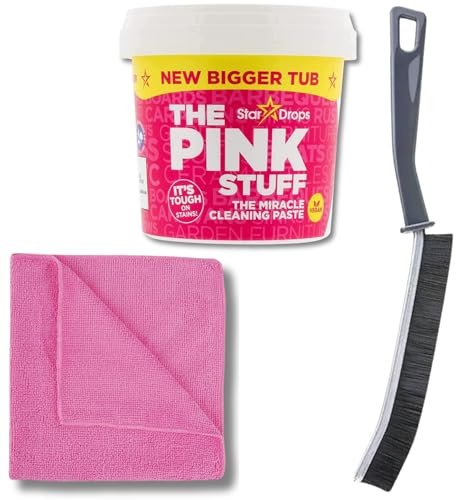 The Pink Stuff 850g Miracle Cleaning Paste with Microfibre Cloth & Gap Crevice Brush for Kitchen Oven Tiles Grout Bathroom by Kevagh