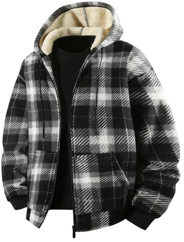 YOSUWOAI Veste polaire pour homme - Veste d'extérieur à carreaux en peluche épaisse - Veste à capuche épaisse avec doublure en polaire - Fermeture éclair complète - Veste d'extérieur chaude en polaire
