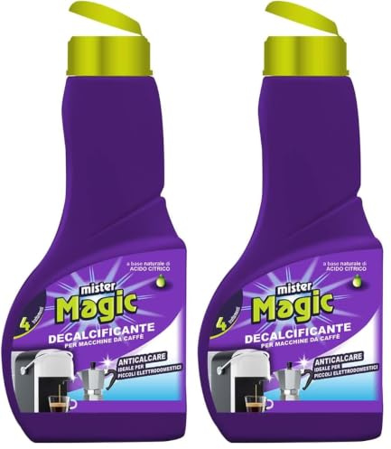 Mister Magic - Decalcificante Macchinetta caffè, Trattamento Anticalcare per Piccoli Elettrodomestici, Biodegradabile al 98%, 200 ml (Confezione da 2)
