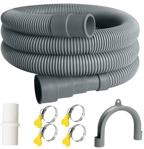 Tuyau de vidange pour machine à laver 1,5 m, rallonge de tuyau d'évacuation avec étrier, tuyau de vidange avec connecteur et 4 colliers de serrage, rallonge de tuyau d'évacuation de 20 mm de diamètre