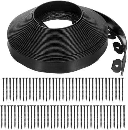 QUARKZMAN Bordure De Jardin, 1Pc 25m x 5cm - Kit De Bordure De Jardin avec 75 Piquets, Bordure De Jardin pour Pelouse Parterre De Fleurs Cour Gazon (Noir)