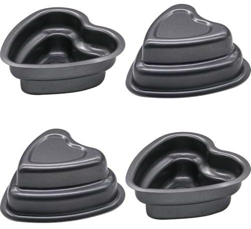 Mu Mianhua 4 PCS Mini Cake Tin Baking Pans, 4 Inch Heart Shape Cake Mould Baking Tins, Heart Cakes Pan for Baking Small Cakes