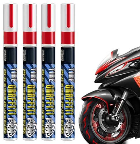 Aufbnach 4pcs Reifenstift Rot Wasserfest, Schnell Trocknende Autofelgen Dekoration, Hohe Kapazität Reifenstift, Reifenmarker, Für Autofahrer Wohnmobile Motor Detailer Werkstätten