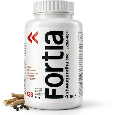 FORTIA Ashwagandha KSM-66® 90 Cápsulas Veganas | Reducción Estrés y Cortisol | Mejora Sueño, Energía | Apoyo Rendimiento Físico y Sistema Inmunitario | Withania Somnifera Suplemento Natural