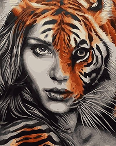 YEESAM ART Neuheiten Malen nach Zahlen Erwachsene Kinder, Mädchen und Tiger Einzigartige Fashion 40x50 cm Leinen Segeltuch, DIY ölgemälde Weihnachten Geschenke