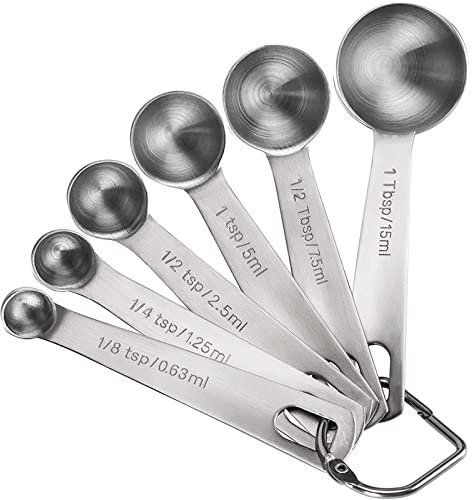 Rena Chris Messlöffel, Premium Heavy Duty 18/8 Edelstahl Messlöffel Becher Set, kleine Esslöffel mit Metric und Set von 6 zum Messen von trockenen und flüssigen Zutaten