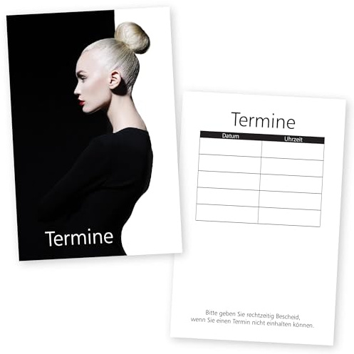 500 Friseur- und Beauty-Terminkarten STYLING BLACK & WHITE für Kosmetikstudio, Wimpern, Nagelstudio mit 5 Terminfeldern
